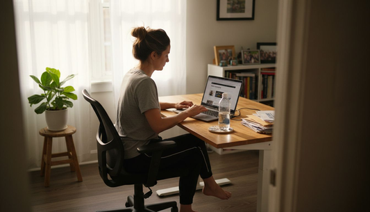 Woman working at ergonomic home desk