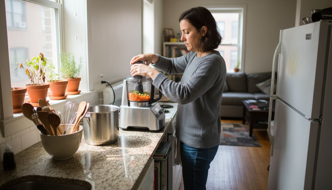 Urban cook using modern kitchen gadgets