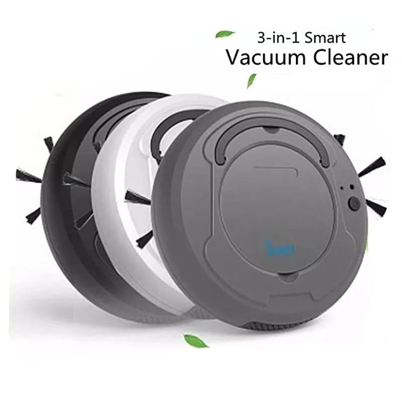 Automatic 3-in-1 robot vacuum cleaner on hardwood floor"

"Wireless robot vacuum sweeping under a sofa"

"Smart robot vacuum with mop and sweep function"

"Compact robot vacuum cleaning pet hair from carpet"

"Robot vacuum cleaner with dustbin and water tank"

"Self-charging 3-in-1 robot vacuum returning to dock"

Robot vacuum navigating around furniture"