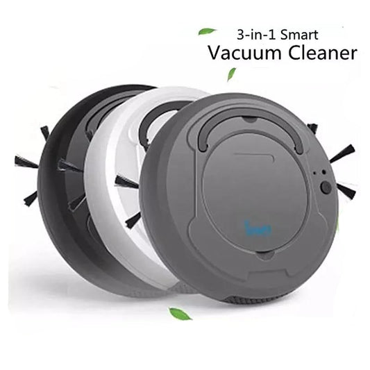 Automatic 3-in-1 robot vacuum cleaner on hardwood floor"

"Wireless robot vacuum sweeping under a sofa"

"Smart robot vacuum with mop and sweep function"

"Compact robot vacuum cleaning pet hair from carpet"

"Robot vacuum cleaner with dustbin and water tank"

"Self-charging 3-in-1 robot vacuum returning to dock"

Robot vacuum navigating around furniture"