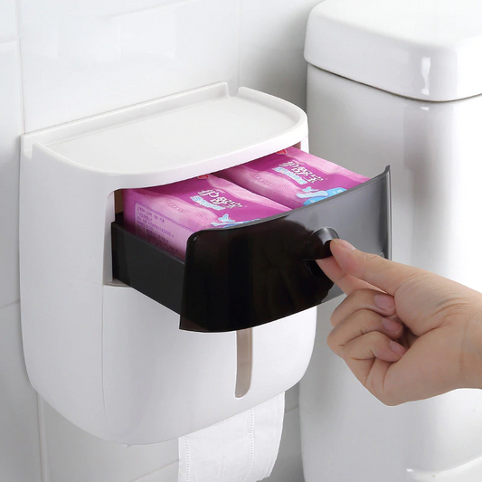 Wall mounted waterproof toilet paper holder in modern bathroom"

"Sleek black waterproof toilet paper holder with phone shelf"

"Toilet paper holder with cover protecting roll from water"

"Easy-to-install wall mounted toilet paper dispenser"

"Minimalist waterproof toilet roll holder with storage space"

Bathroom setup featuring mounted toilet paper holder
Toilet paper holder with water-resistant design for humid areas